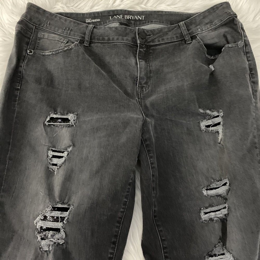 Lane Bryant low rise girlfriend fit jeans distressed sequin 22 stretch - Picture 4 of 11